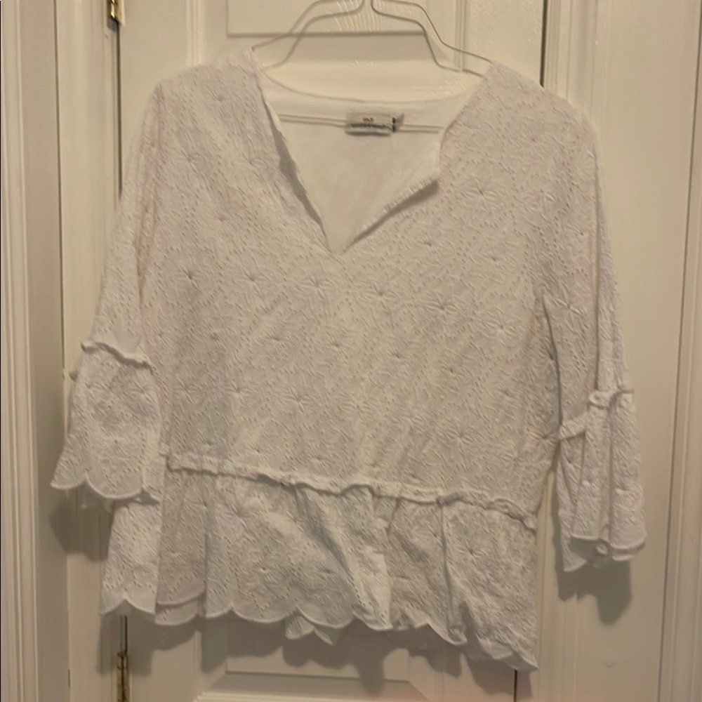 Vineyard Yards  eyelet Ruffled 3/4 Sleeve Blouse